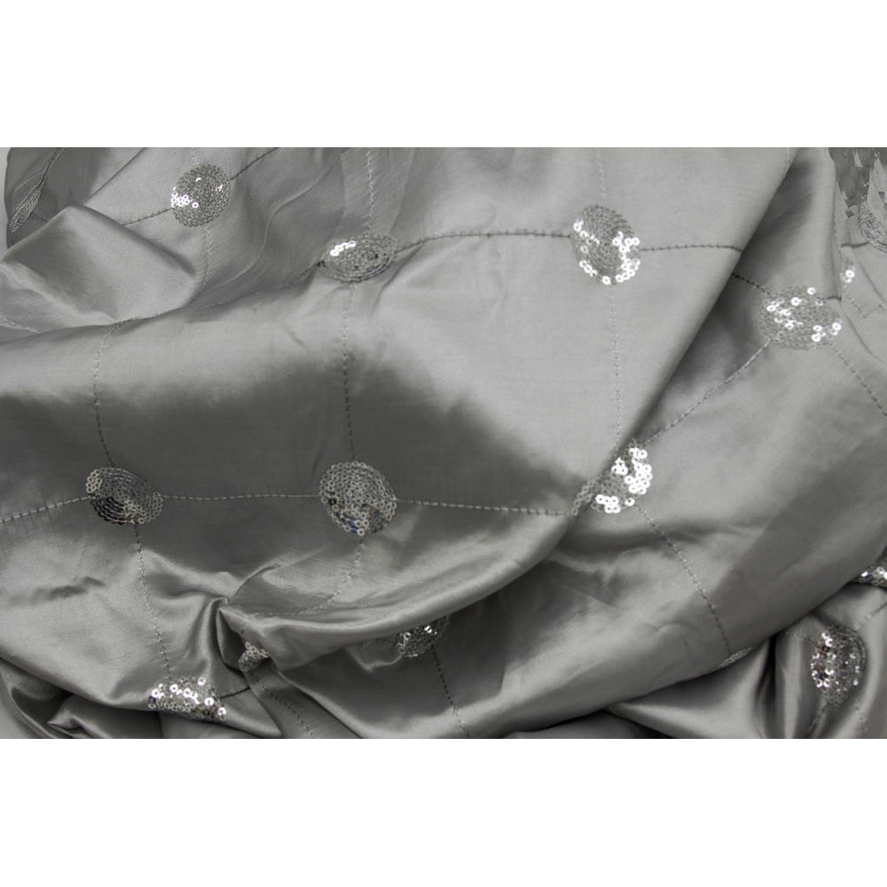 Sequin 90"x156" Embroidery Taffeta Tablecloth - Silver - CV Linens