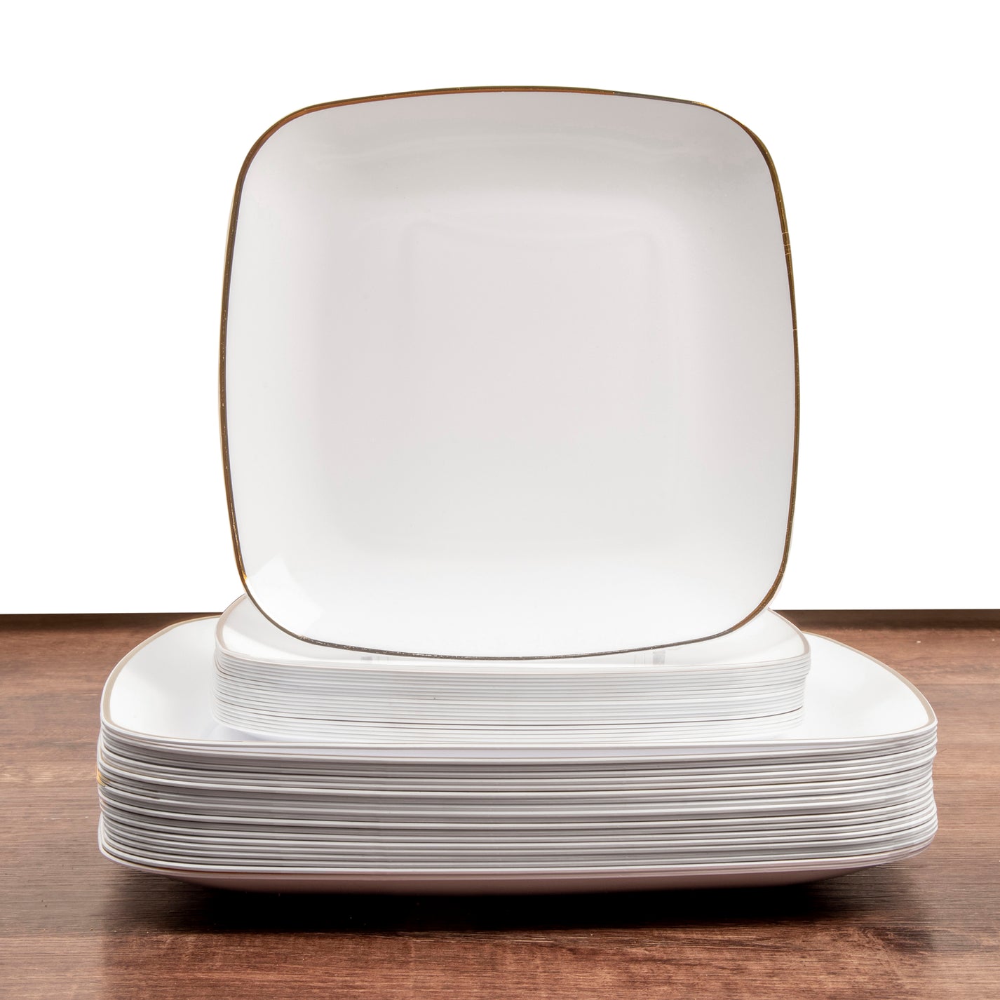 Square Modern Disposable Plastic Plates 40 pcs Pack White Gold