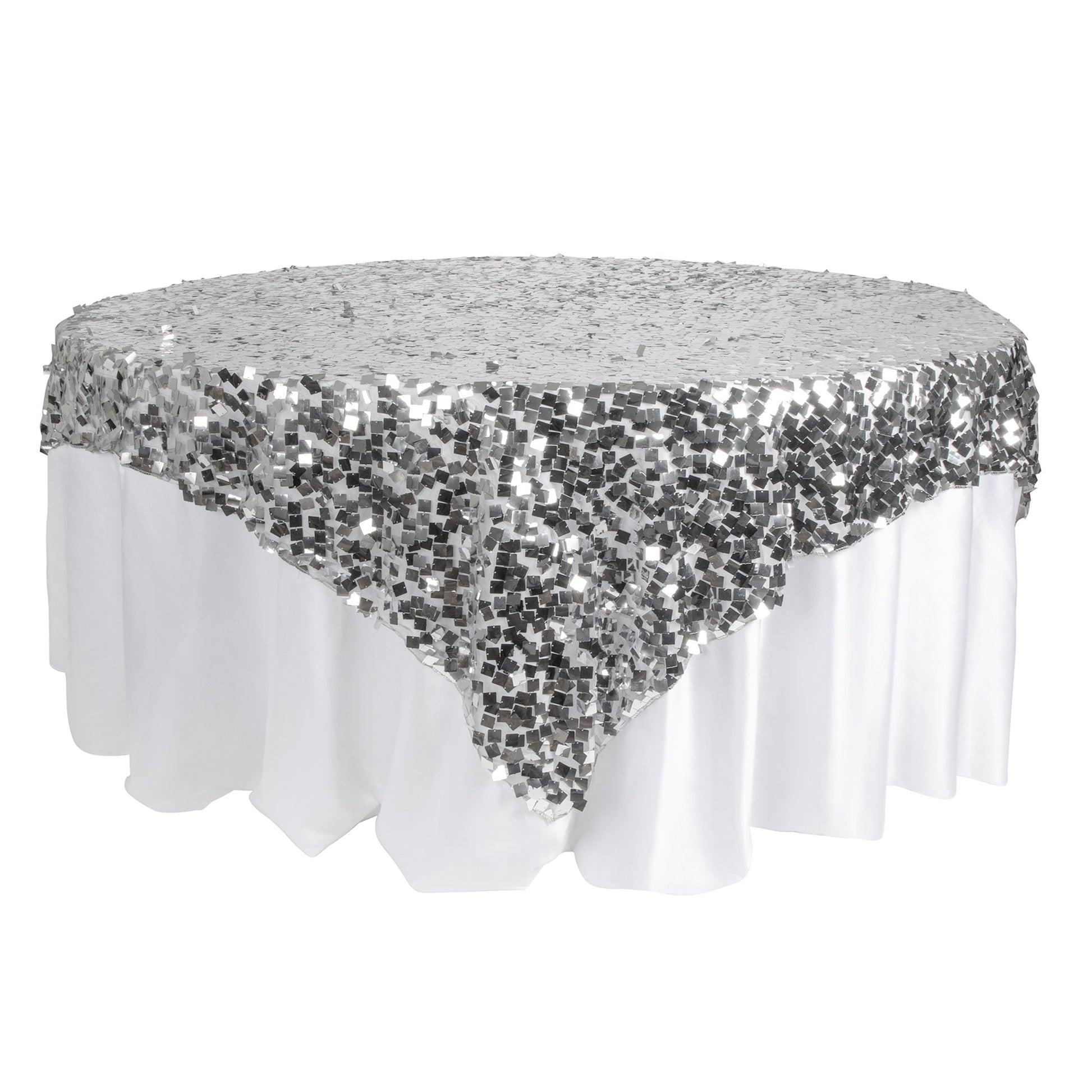 Square Payette Sequin Table Overlay Topper 90"x90" Square - Silver