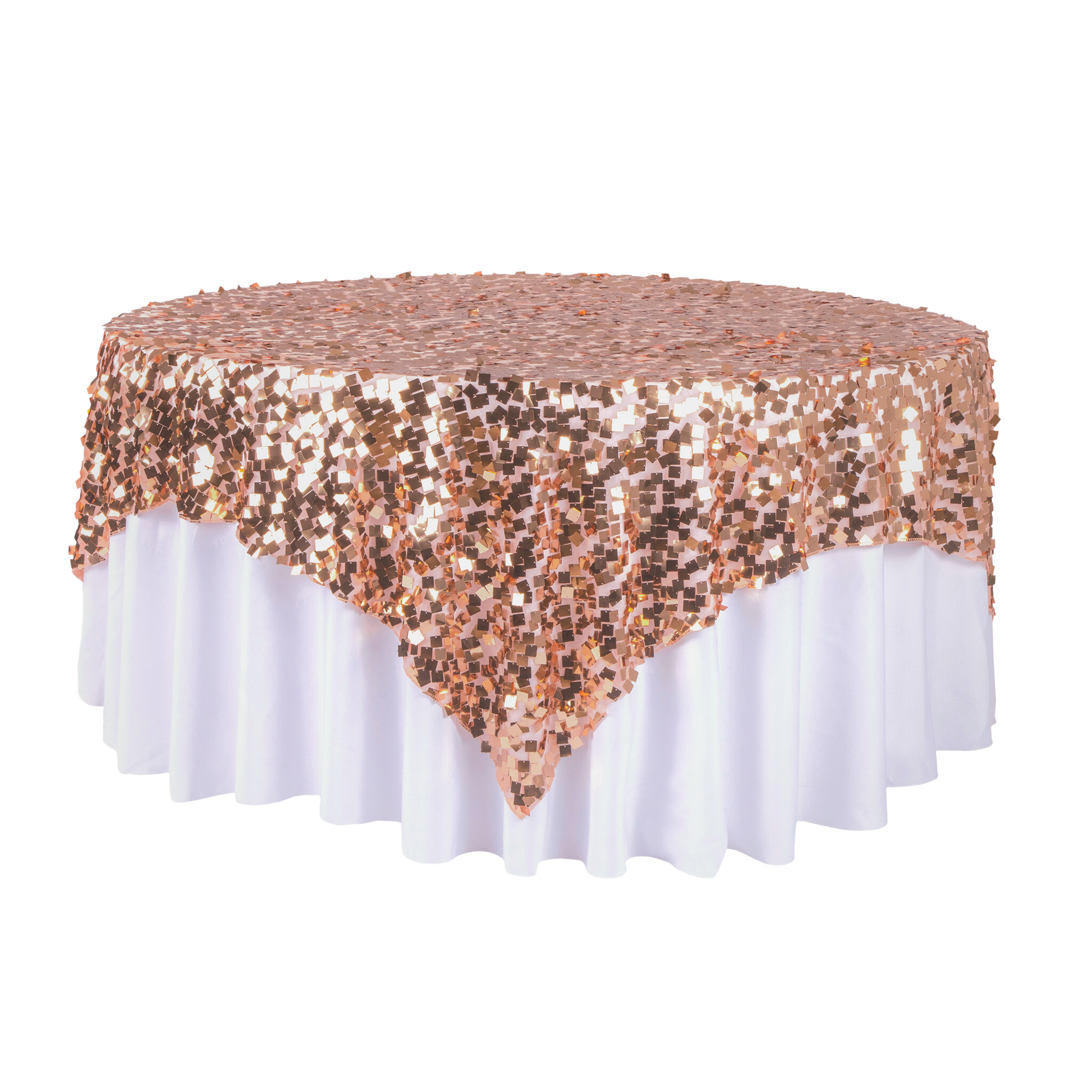 Square Payette Sequin Table Overlay Topper 90"x90" Square - Blush/Rose Gold