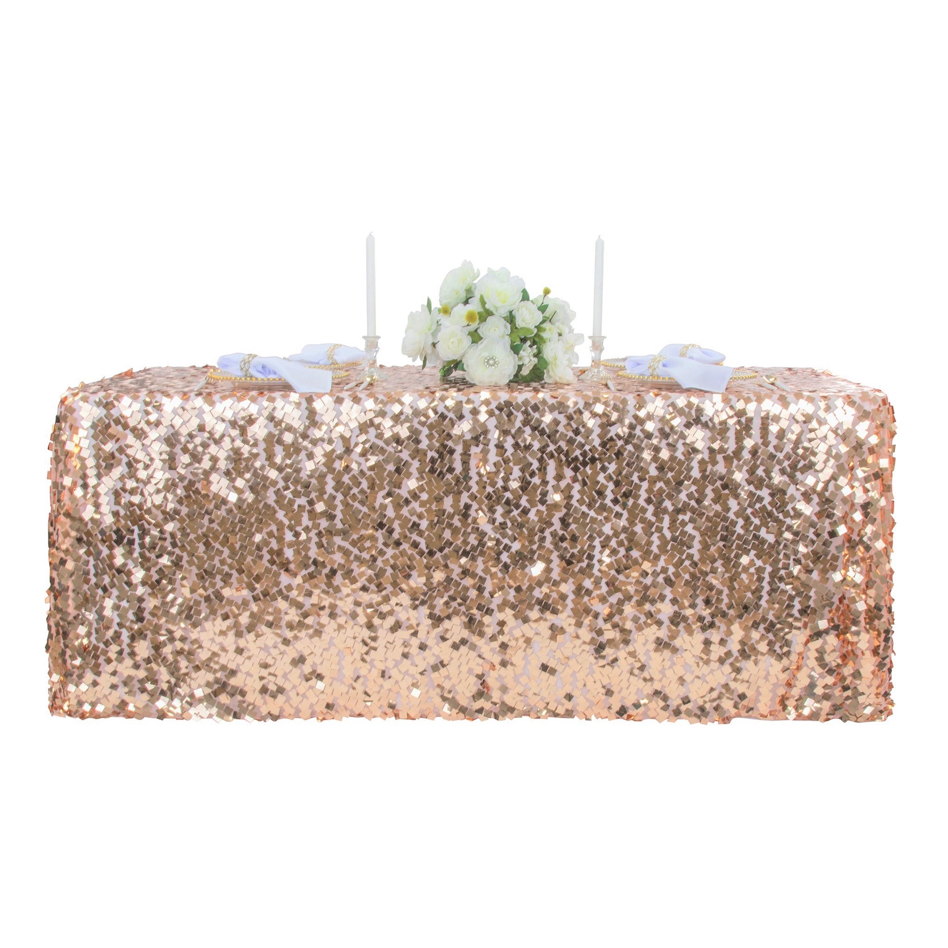 Square Payette Sequin Tablecloth 90"x132" Rectangular - Blush/Rose Gold