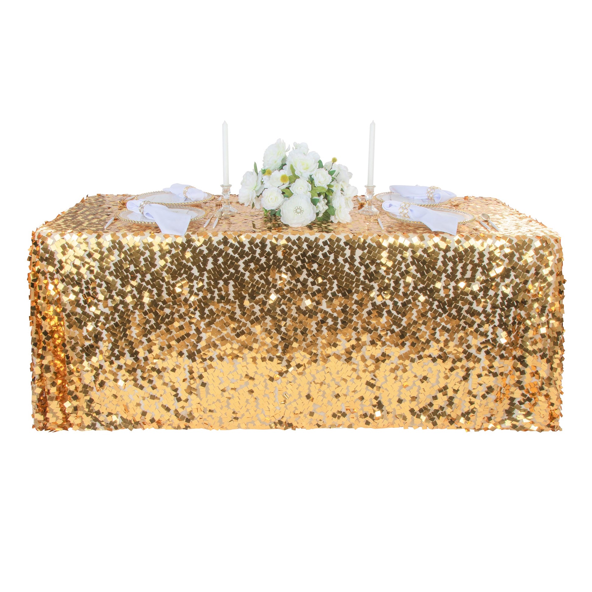 Square Payette Sequin Tablecloth 90"x156" Rectangular - Gold - CV Linens