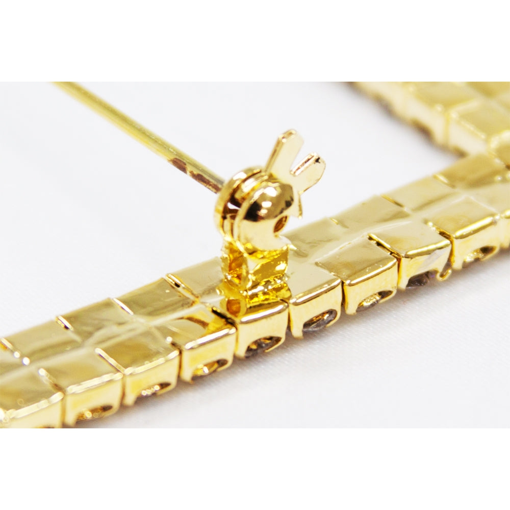 Square Diamond Rhinestone Metal Pin Sash Buckle - Gold - CV Linens