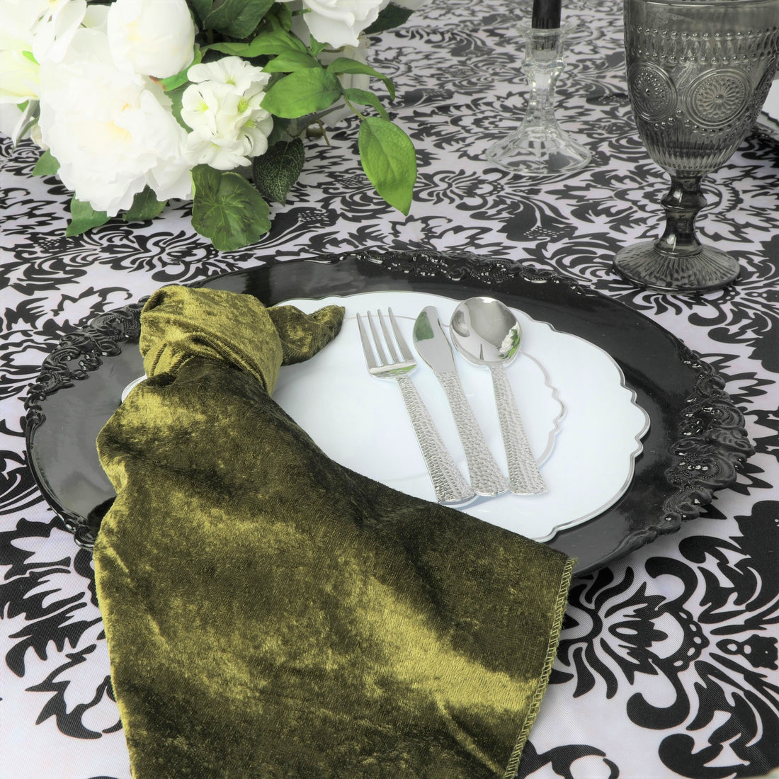 Velvet 20"x20" Linen Napkin Olive Green CV Linens