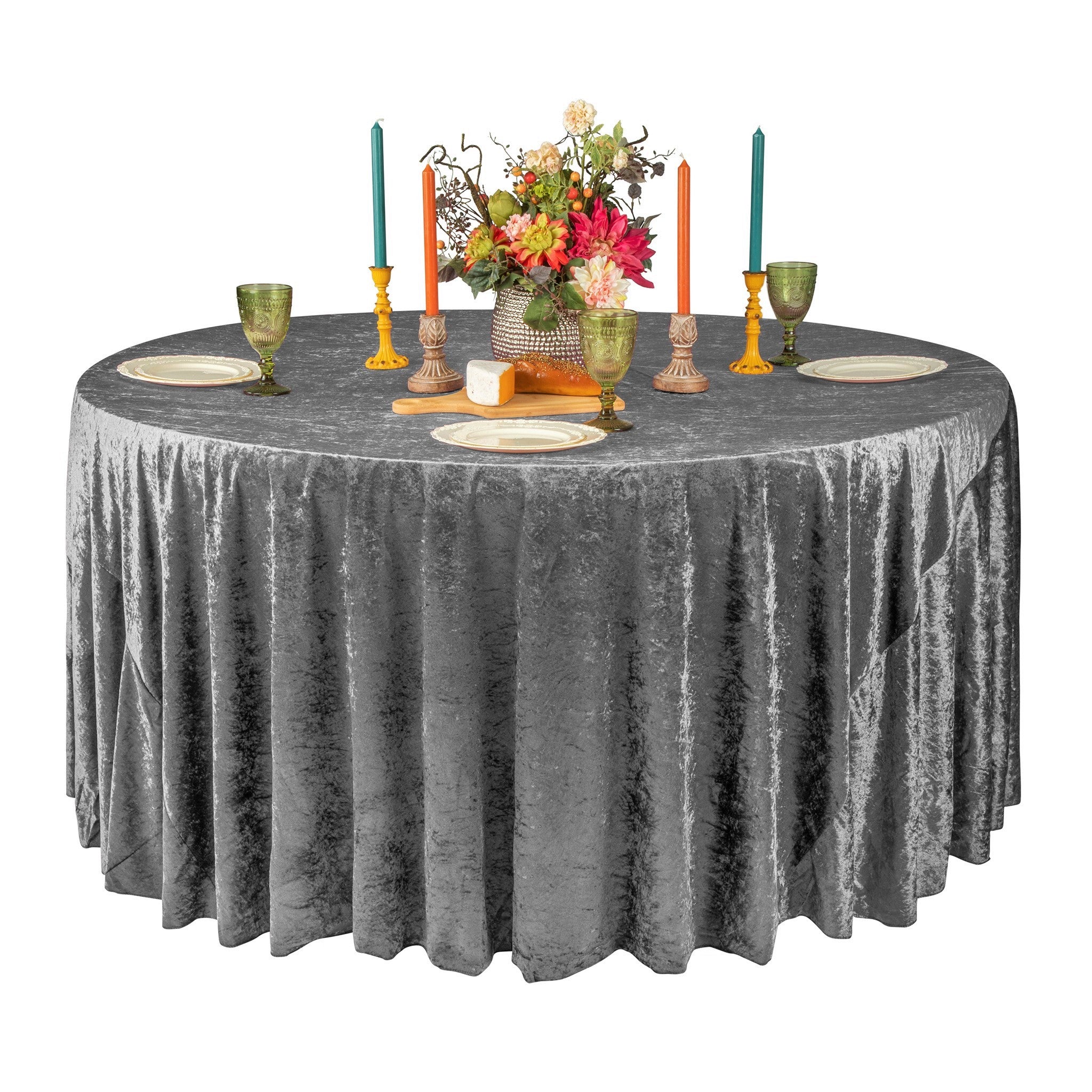 Velvet 132" Round Tablecloth - Charcoal - CV Linens™