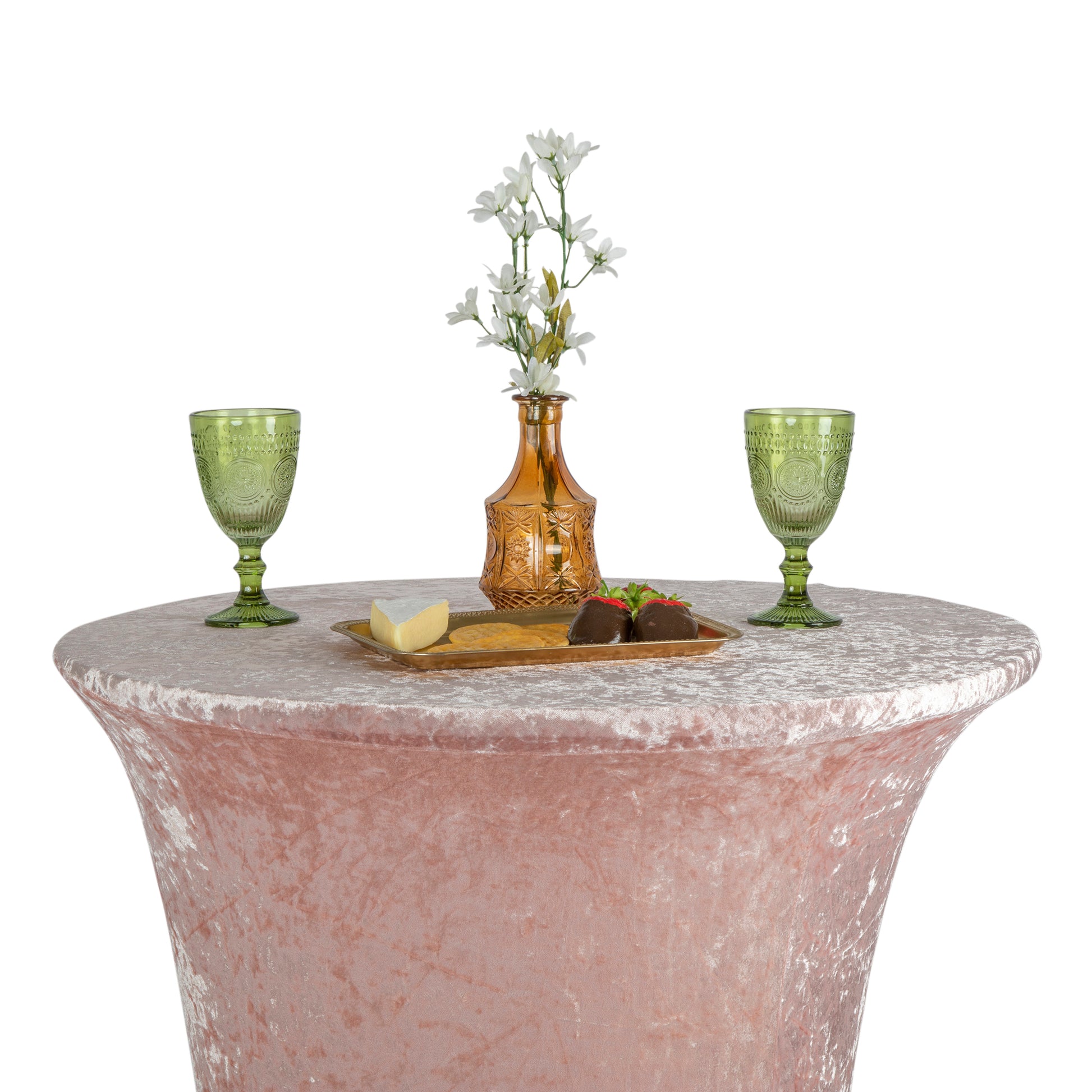 Velvet Spandex Cocktail Table Cover 32" Round - Blush/Rose Gold