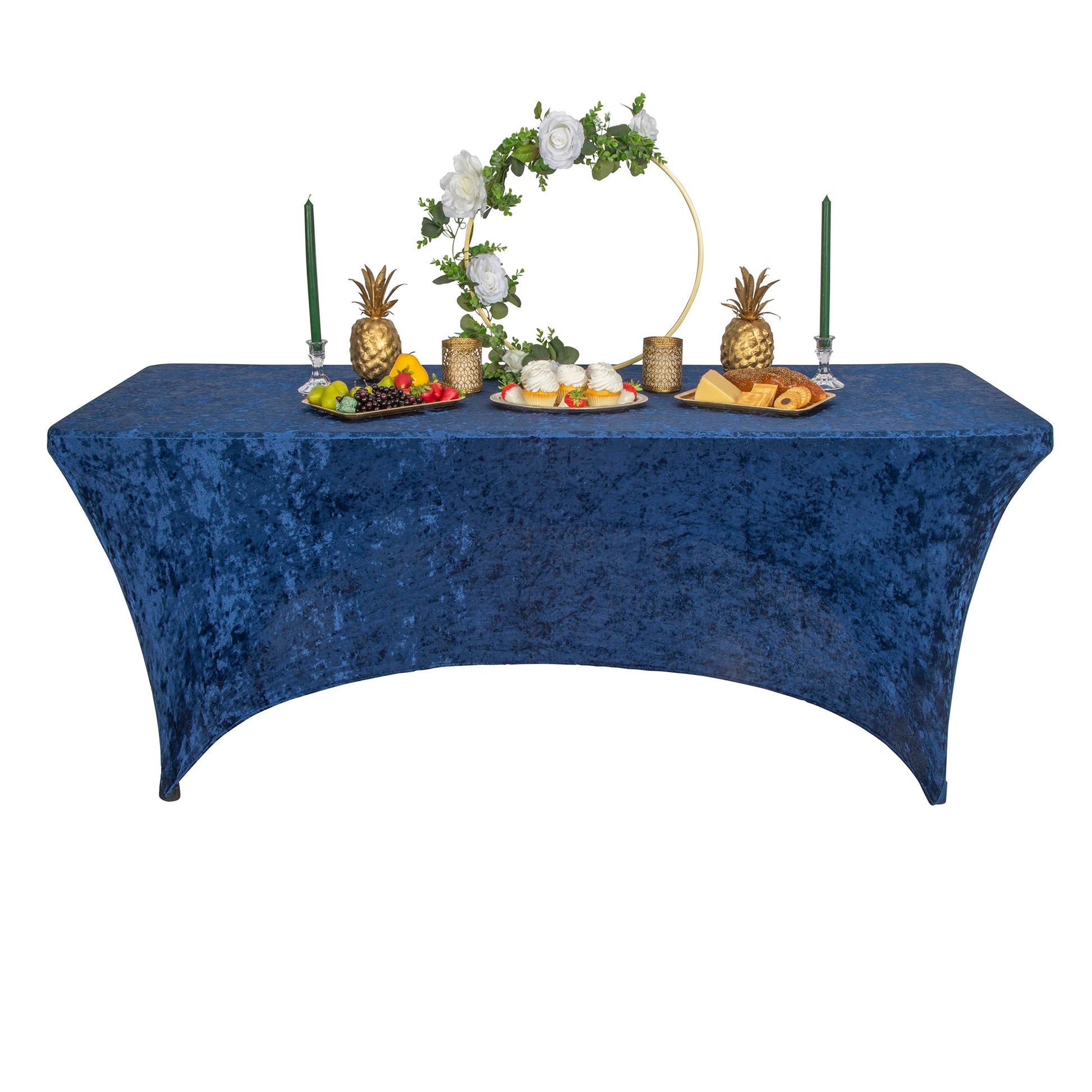 Velvet Spandex Table Cover 6ft Rectangle - Navy Blue